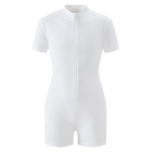 Chichoo Girls Workout Romper Athletic Short Sleeve One Piece Outfits Running Bike Shorts Half Zip 12 Years at Amazon