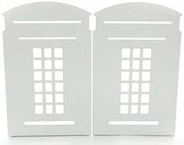TOMOM 1 Pair Cute Telephone Booth Non-Skid Metal Bookends Art Bookend Gift for Students and Teachers (White)