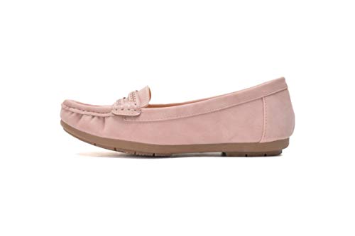 Comfortable Cushioned Insole Slip On Loafer Moccasins Flats Driving & Walking Shoes for Women, Angie Pink Size 7.0