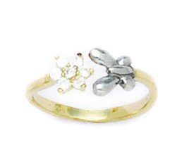 14k Yellow and White Gold Adjustable Butterfly And Flower Body Jewelry Toe Ring