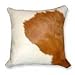Brown and White Brazilian Cowhide Pillow Cover – Genuine Leather Decorative Cushion for Rustic and Western Home Décor (15” x 15”)