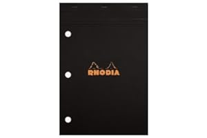 Rhodia Staplebound Black 8.25 X 11.75 Lined with Margin 3 Hole Punched Notepad, Pack of 5