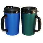 GAMA Electronics 2 ThermoServ Foam Insulated Coffee Mug 20 oz w/Lids (1) Blue & (1) Green