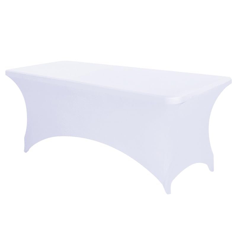 ANNAFRIS 6 Feet Stretch Table Cloth, 183 x 76 x 76 cm Polyester Table Cover, Washable Beauty Bed Sets (White)