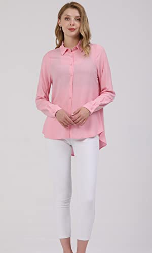 Dressy Blouses for Women Fashion, Casual Long Sleeve Button Down Shirts Tops(Pink,XX-Large)