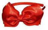 A Girl Company Satin Headband with Attached Layered Hair Bow (Red)