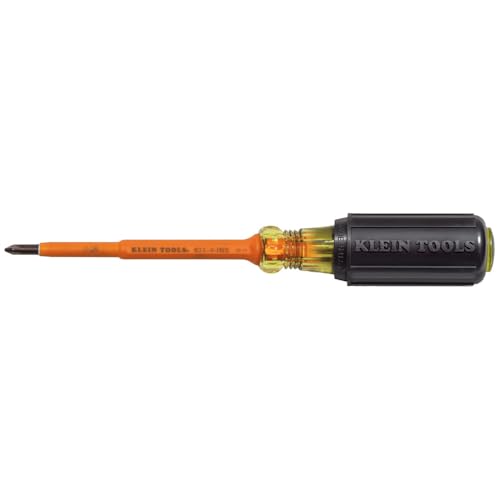 KLEIN TOOLS 6334INS Insulated Screwdriver, #1 Phillips Tip with 4-Inch Shank, Made in USA