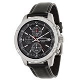 Seiko SKS429 Chronograph Black Dial Black Leather Band Mens Watch