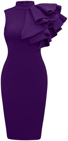 xxtaxn women's cocktail bodycon ruffle sleeveless formal midi pencil dress XXTAXN Women's Cocktail Bodycon Ruffle Sleeveless Formal Midi Pencil Dress
