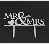 Mirror Silver Acrylic Wedding Cake Topper Party Decoration Cupcake Stand (Mirror Silver - Mr & Mrs)