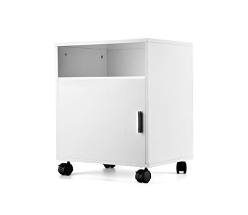 eMerit Wood Printer Fax Stand Work Storage Cart with Wheels for Home Office,White
