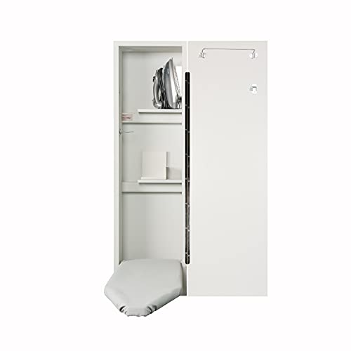 Iron-A-Way Built-In Ironing Center with 42 Inch Ironing Board, Hot Iron Storage and Flat White Door-NE42FWU