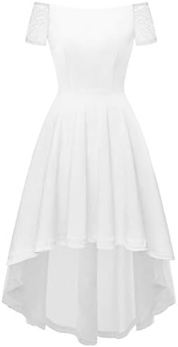 YOYAKER Womens Off-Shoulder Boat Neck Formal Cocktail Evening Party Dress Hi-Lo Swing Bridesmaid Dress