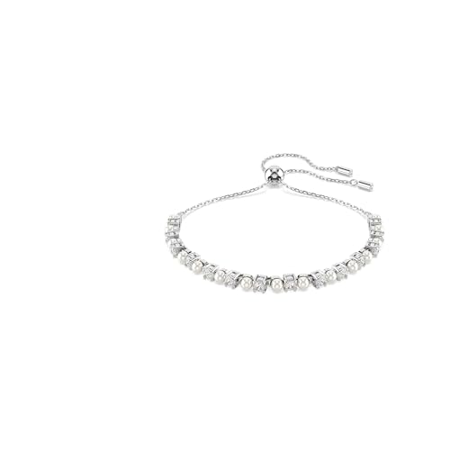 Matrix Armreif, Weißes, Rhodiniertes Armband mit Kristallperle und Strahlenden Kristallen im Rundschliff