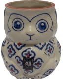Yokohama Studio Monkey Mug Hand Painted blue and orange pattern