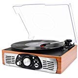 1byone Belt-Drive 3-Speed Stereo Turntable with Built in Speakers, Natural Wood