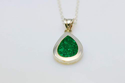 image for Water Drop Malachite Mosaic Sterling Silver Necklace, Semi Precious Ge