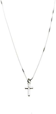 Sterling Silver Tiny Cross Charm Box Chain Nickel Free Necklace Italy 14"