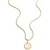 Mint & Lily Mother of Pearl Disc Gold Initial Necklace for Women, 18K Gold Plated with Rope Chain, Gift for Women