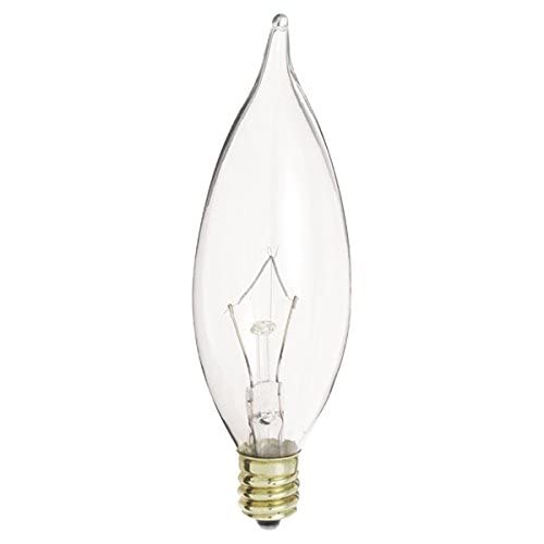 KOR Pack of 12 60 Watt Flame Tip Shape Clear Candelabra Light Bulbs