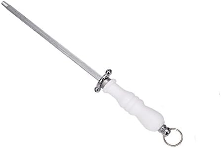 MseaG Knife Sharpening Steel generic Stainless Steel Knife Sharpener 8 inch White Plastic Handle
