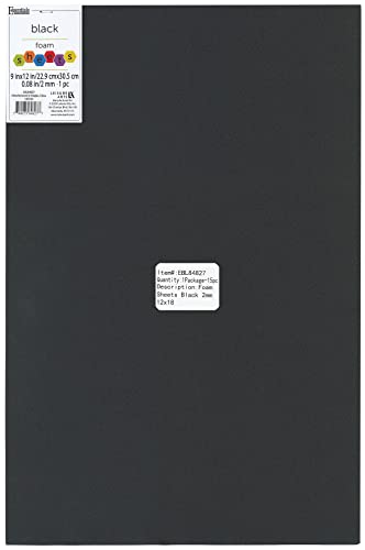 Essentials by Leisure Foam Sheet 12x18 Inch 2mm Black 15-Pack, Crafting Foam, Black Foam Paper, Thin Sheets for DIY Projects, Soft Foam for Crafts, Art Supplies for Adults