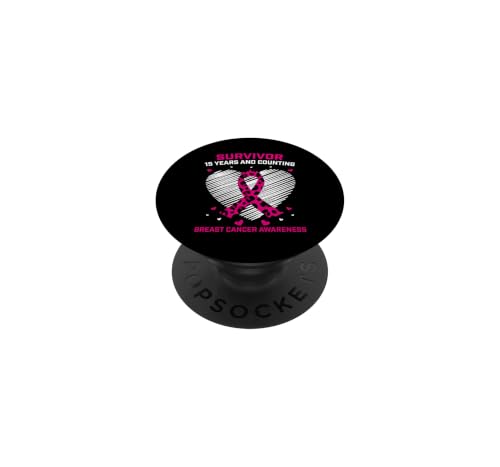 15 Year Breast Cancer Free Pink Survivor Gifts Women Cheetah PopSockets Adhesiv…