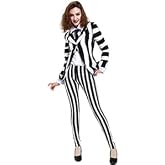 miccostumes Women's Black White Vertical Striped Horror Costume Blazer Legging Pants with Tie