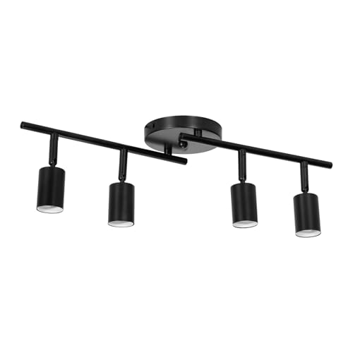 Lampara de techo Kit de iluminación de riel ajustable,iluminación de riel negro de 4 luces para techo,Compatible con E26/E27