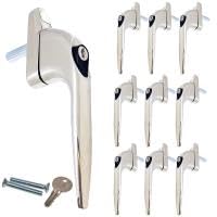Pack of 10 Champagne Gold uPVC Universal Window Handle Inline Locking Espag Double Glazing White 40mm Gold
