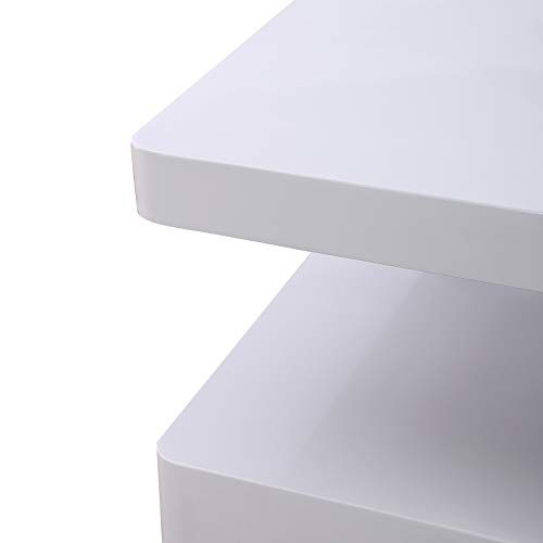 Mecor Modern Glossy White Coffee Table W/LED Lighting, Contemporary Rectangle Design Living Room