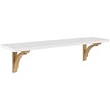 Estante de pared de madera tradicional Kate and Laurel Corblynd, 36 pulgadas, blanco con ménsulas doradas