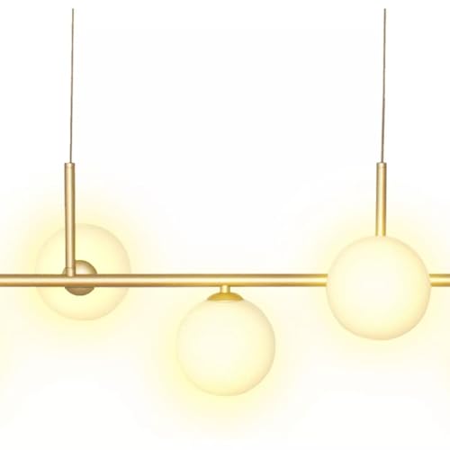 Lustre Pendente Linear 7 Globos de Vidro aluminio soquete para lampadas G9 Dourada Moderno