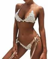 Crochet Jewel String tie Side Halter Bikini Two Pieces Swimsuit Female Swimwear Women Bathing Suit