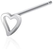 Sterling Silver Bendable Nose Stud Ring with 3MM Hollow Heart, Length: 12MM Thickness: 20GA