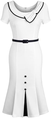 MUXXN Women's Retro 60s Sailor Collar Short Sleeve Pinup Cocktail Work Mermaid  Dress with Belt, Off White, L price in UAE | Amazon UAE | kanbkam