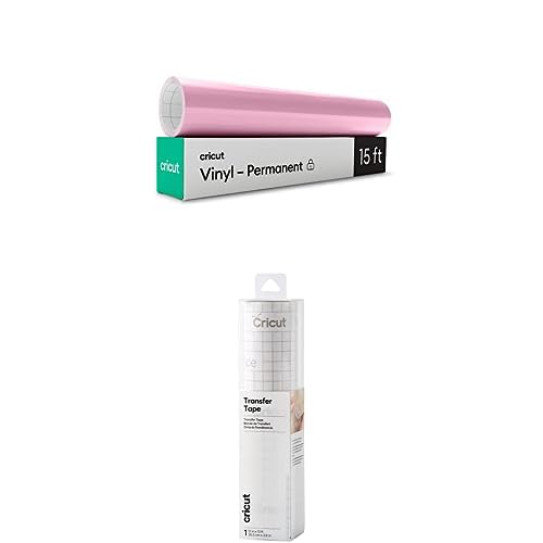 Cricut Premium Permanent Vinyl Roll (12 in x 15 ft, Light Pink) Transfer Tape (12in x 12ft) | Compatible Maker & Explore Cutting Machines