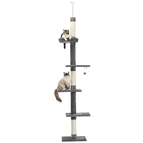 PETEPELA Cat Tower 5-Tier Floor to Ceiling Cat Tree Height(95-107