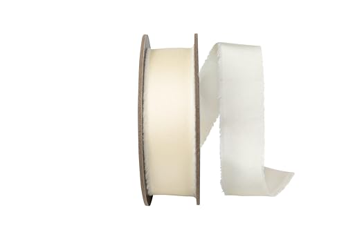 Reliant Ribbon Frayed Edge Silk Touch, Ivory, 1 Inch, 25 Yards