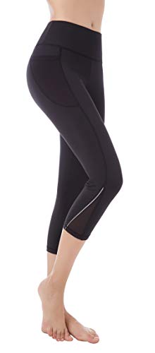 Picotee Women's Long Yoga Pants High Waist Workout Capri Leggings Running Active Tights w Side Pocket (Capri Leggings-Stripe Reflective, M)