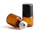 USRommaner 25 Pack Amber Glass Roll On Bottles for Essential Oils,Empty Glass Vial with Stainless Steel Roller Balls Perfume Aromatherapy Travel Roll On Container Lip Gloss (1ml)