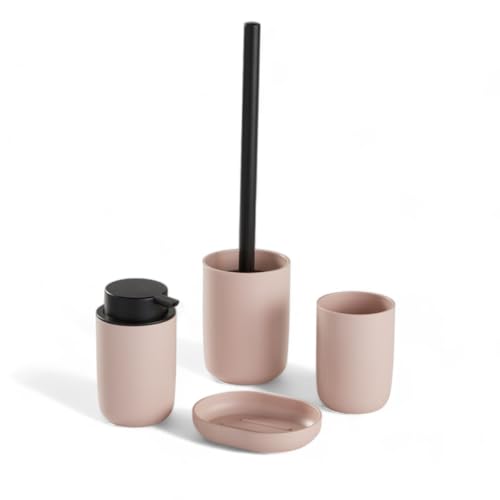 Set 4 Access, SDB, Gobelet, Distributeur Savon, Brosse WC Pink, 12,7x7,3 cm