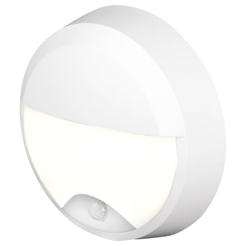 4lite Pylus Outdoor Round Eyelid Wall Light (White) 660lm Motion Sensor Bulkhead IP54 LED Integrated Exterior Light - 4L2/3219/PIR - 4Yr Guarantee