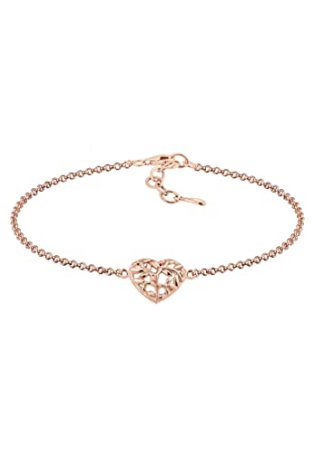 Elli Armband Damen Lebensbaum Herz Blatt Floral in 925 Sterling Silber Rosé vergoldet