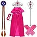 ANNTOY Princess Dress Up 7 Pcs Anna Costume Crown Gloves Wig Wand Cloak Mask Princess Accessories for Girls(Red)