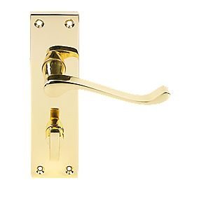 Victorian Scroll Door Handle - Bathroom - Polished Brass
