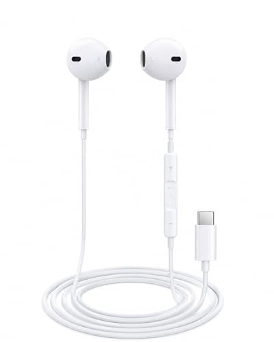 Fone de Ouvido com Microfone e Controle de Volume; Compativel com Android; IOS; Redução de Ruído; Ligações; USB TIPO-C — Branco