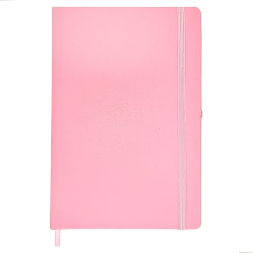 Caderneta A5 Tipo Moleskine Executiva, Capa em Couro Sintético Premium, com Elástico para Fechar, Fita Marca Páginas e Porta Caneta (Rosa com Pauta)