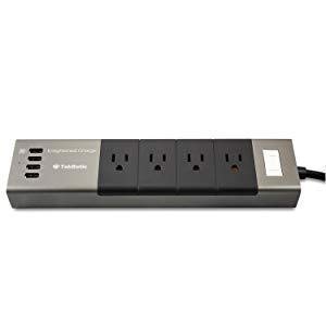tekbotic 4-Outlet Metal Power Strip with USB Charging Station (30W, 4-Ports) - 5 Ft Cord - 1200W Surge Protection (Black / Grey) 