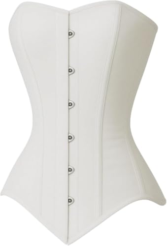 White Overbust Corset Waist Trainer for Women – Heavy Duty Double Steel Boned Shaper
